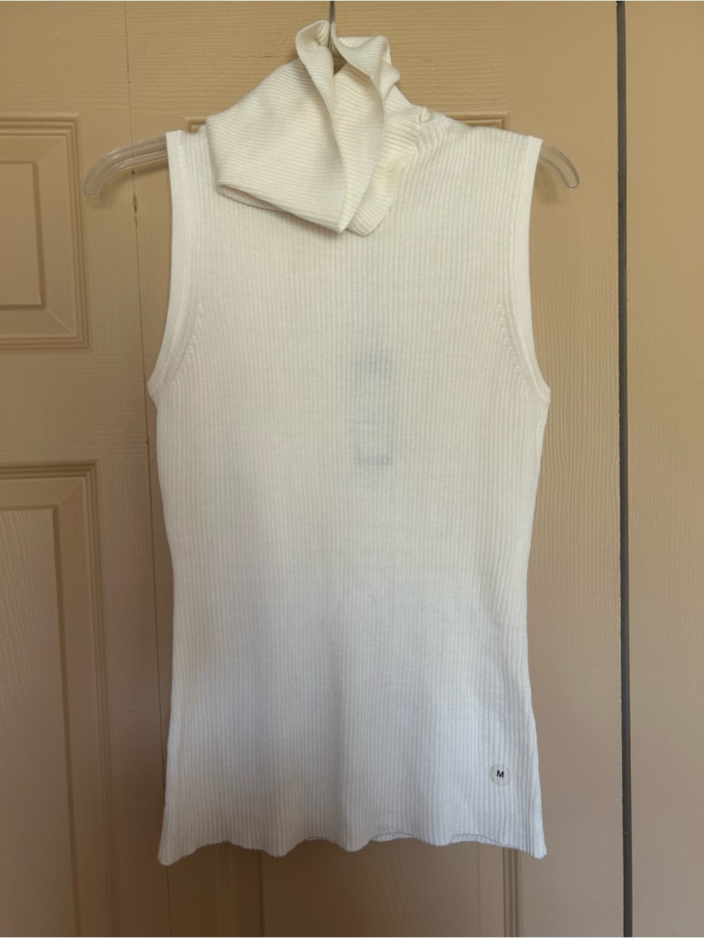 New York & Company Cream Ribbed Sleeveless Turtleneck